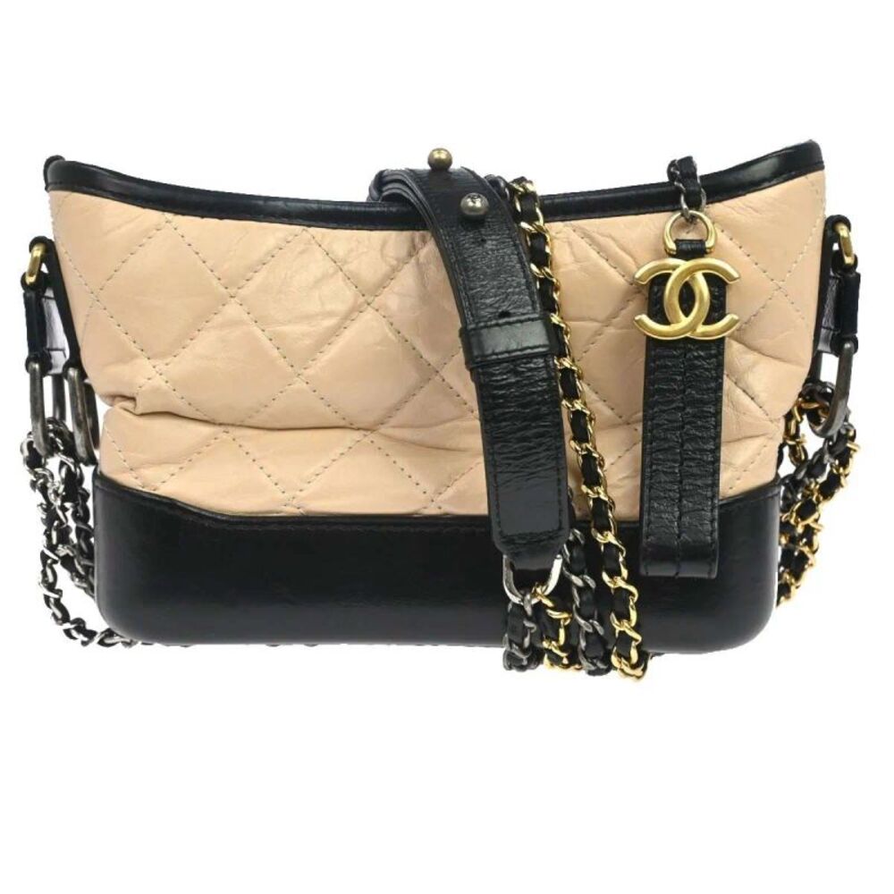 Chanel Bicolor Gabrielle Hobo Quilted Aged Calfskin Beige Leather Shoulder Bag